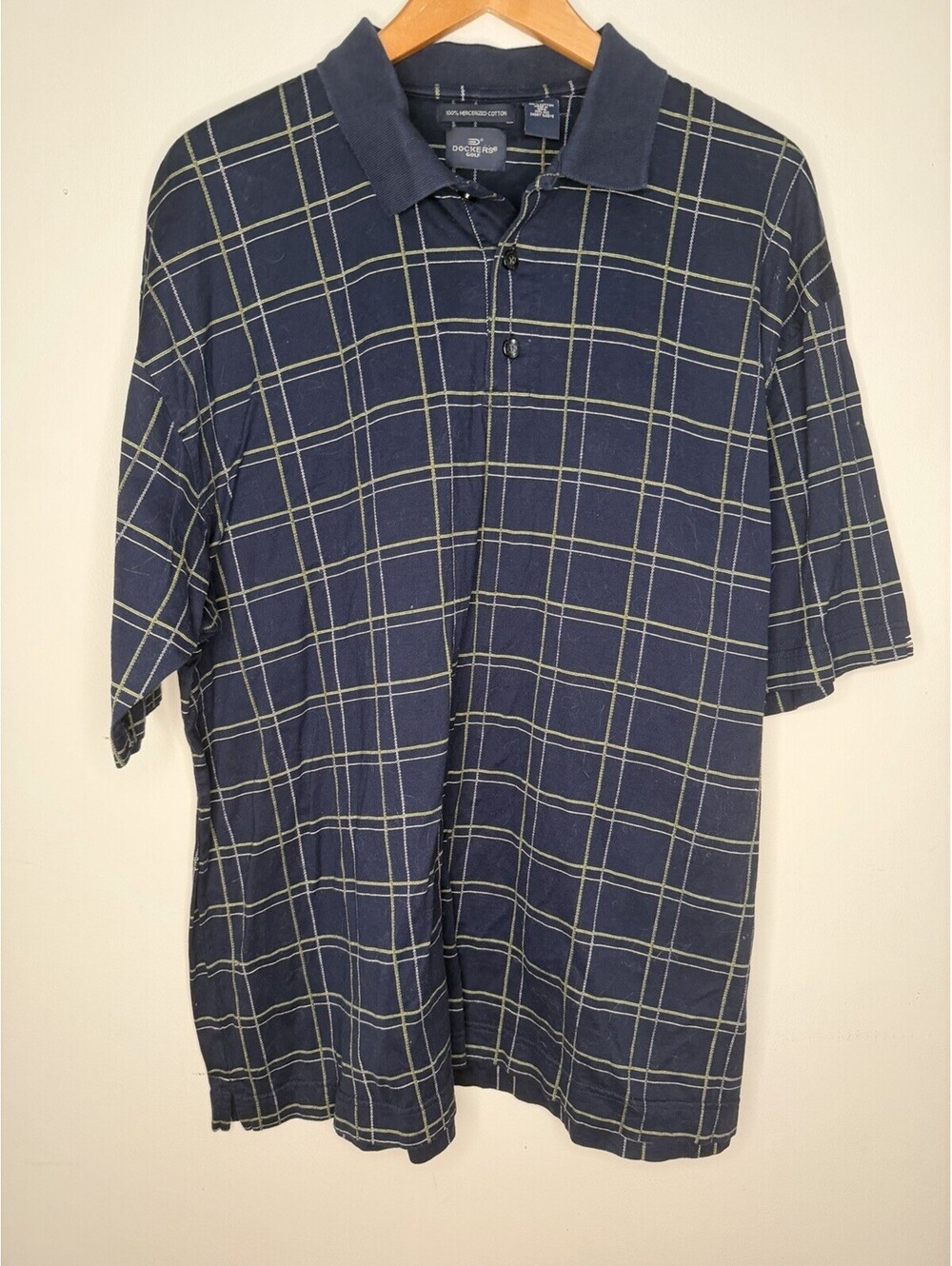 Dockers Golf Polo Shirt Men's Size Xl Navy Blue Yellow Stripes Checkered